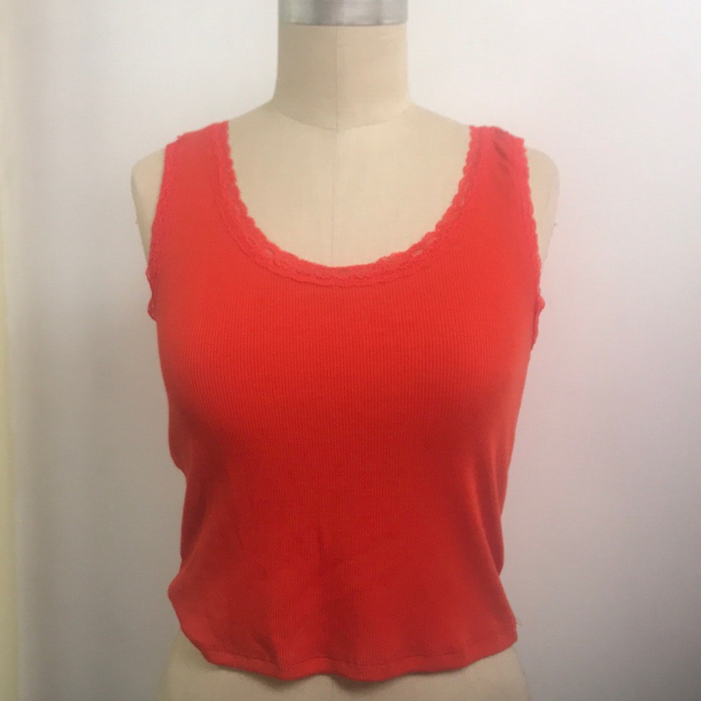 "Heart and hips" coral orange/ red cropped tank